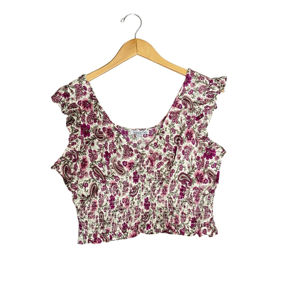 Patrons of Peace Pink Paisley & Floral Print V-Neck Crop Top Size Medium NEW - Picture 5 of 11